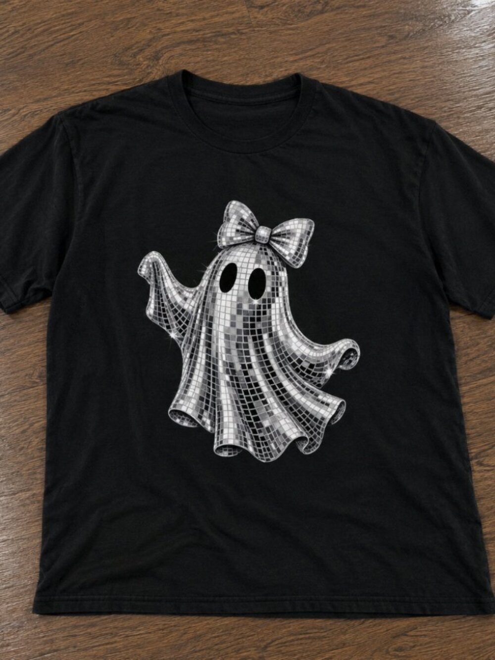 Girly Halloween Ghost Disco Ball Coquette Bow Spooky Season T-Shirt